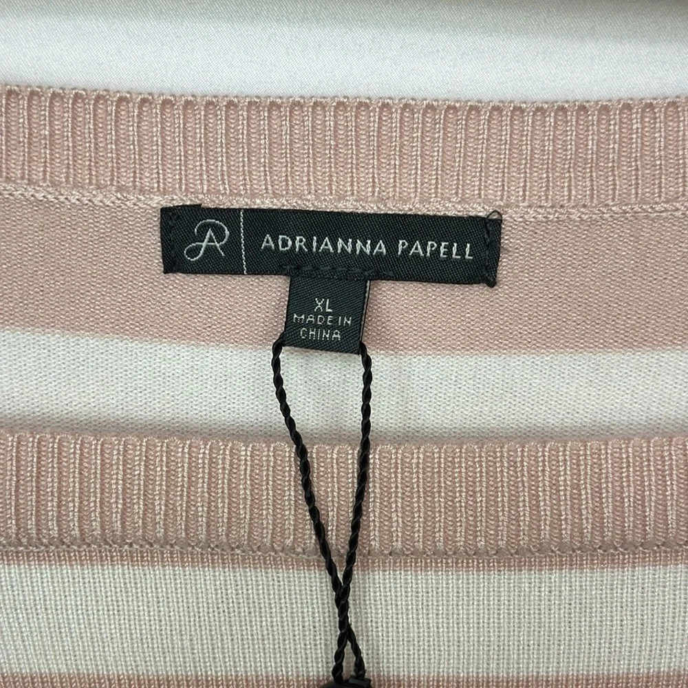 Adrianna Papell Sweater Size XL Pink White Women’s Striped Long Sleeve‎